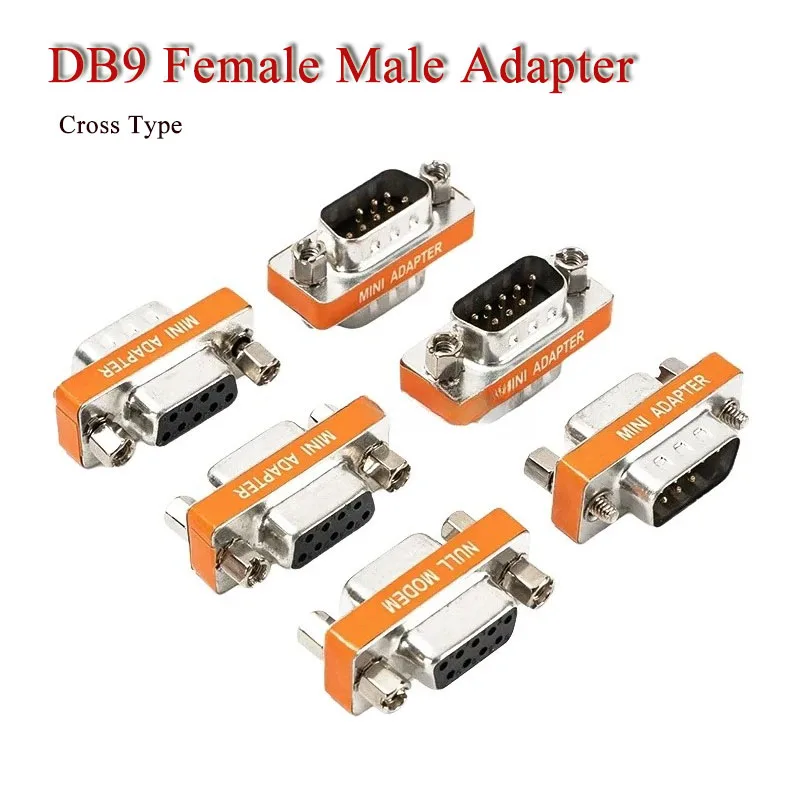 Cross DB9 9Pin Female Male Plug Adapter Mini Null Modem Gender Changer Female to Female or Male to Male RS232 Serial Connector