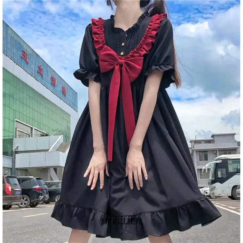 Large size 6XL 150kg women lolita dress kawaii elegant vintage dresses summer sweet cute preppy style sundress fashion robe bs33