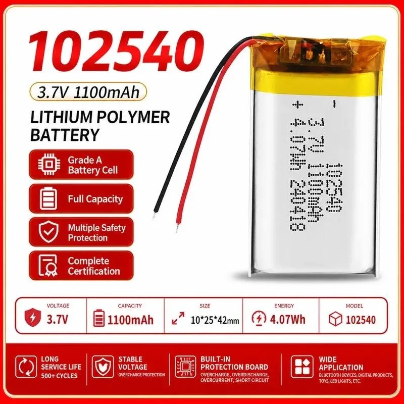 3pcs for Beauty Instrument 102540 Polymer Lithium Battery 1100mAh 3.7V for Night Light Live Broadcast Sound Card Water
