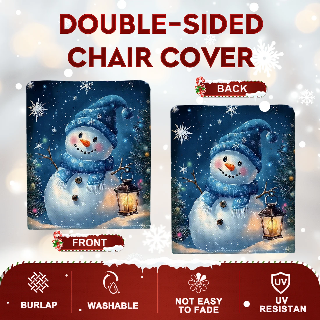 Snowy Night Lamp Snowman Chair Cover Slipcovers Set of 2/4/6 100% Polyester Dining Room Office Banquet Chair Protective Cover