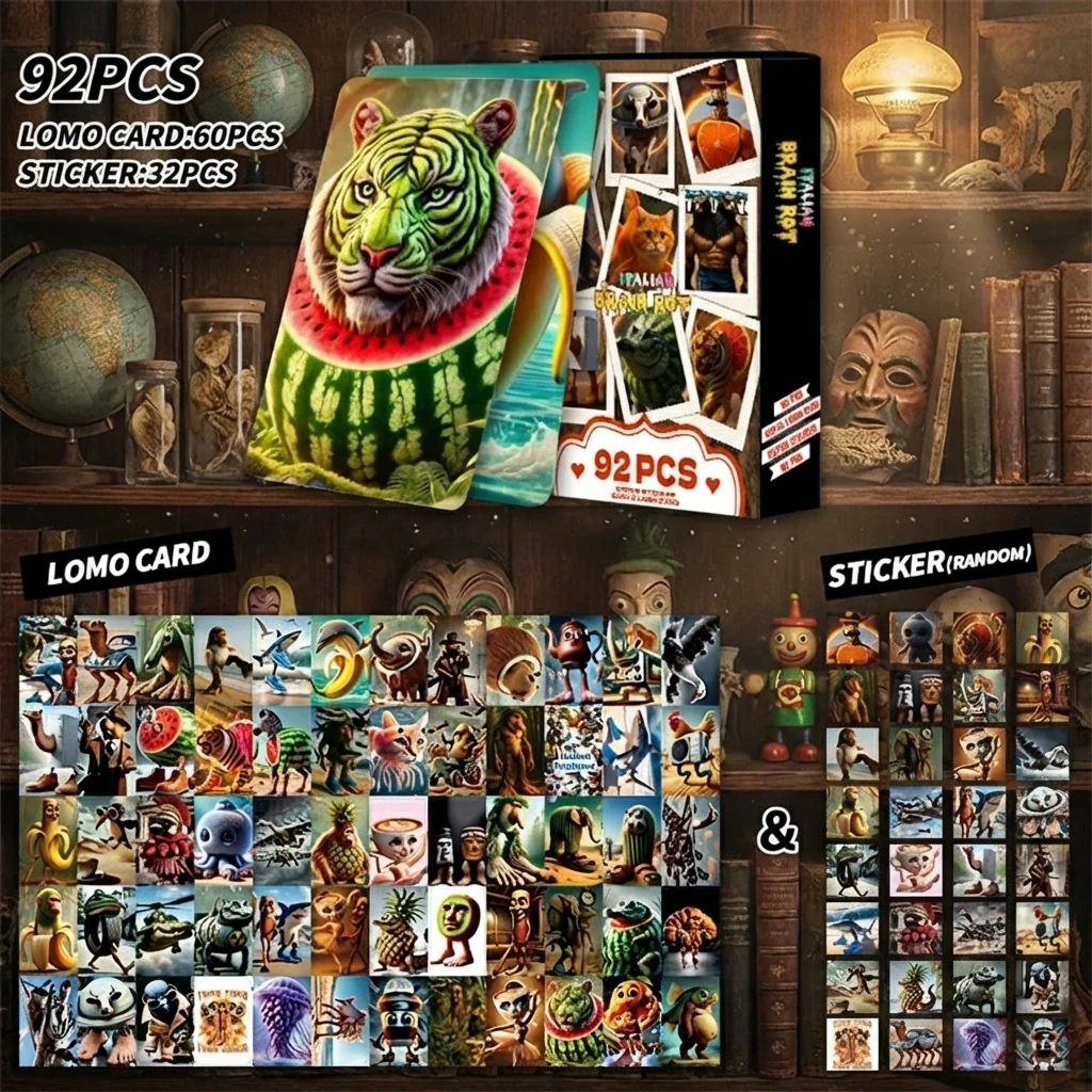 

92 шт., Tung Tung Sahur Tralalero Tralala, итальянские карты Brainrot, набор коллекционных игрушек, забавная игра для мозга, подарки на Хэллоуин