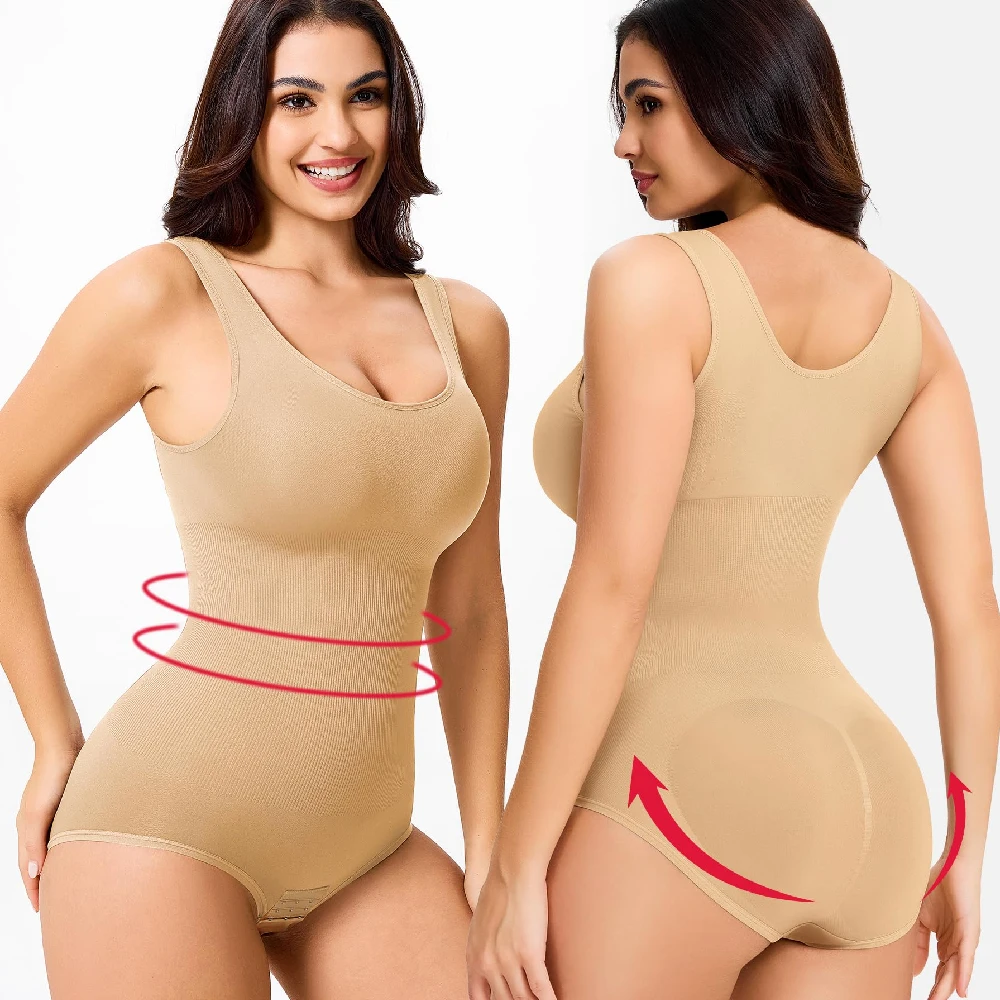 Women's Seamless Shapewear Bodysuit – Tummy Control Faja Waist Trainer, Firm Sculpting Slimming Bodysuit for Going Out, Invisibl