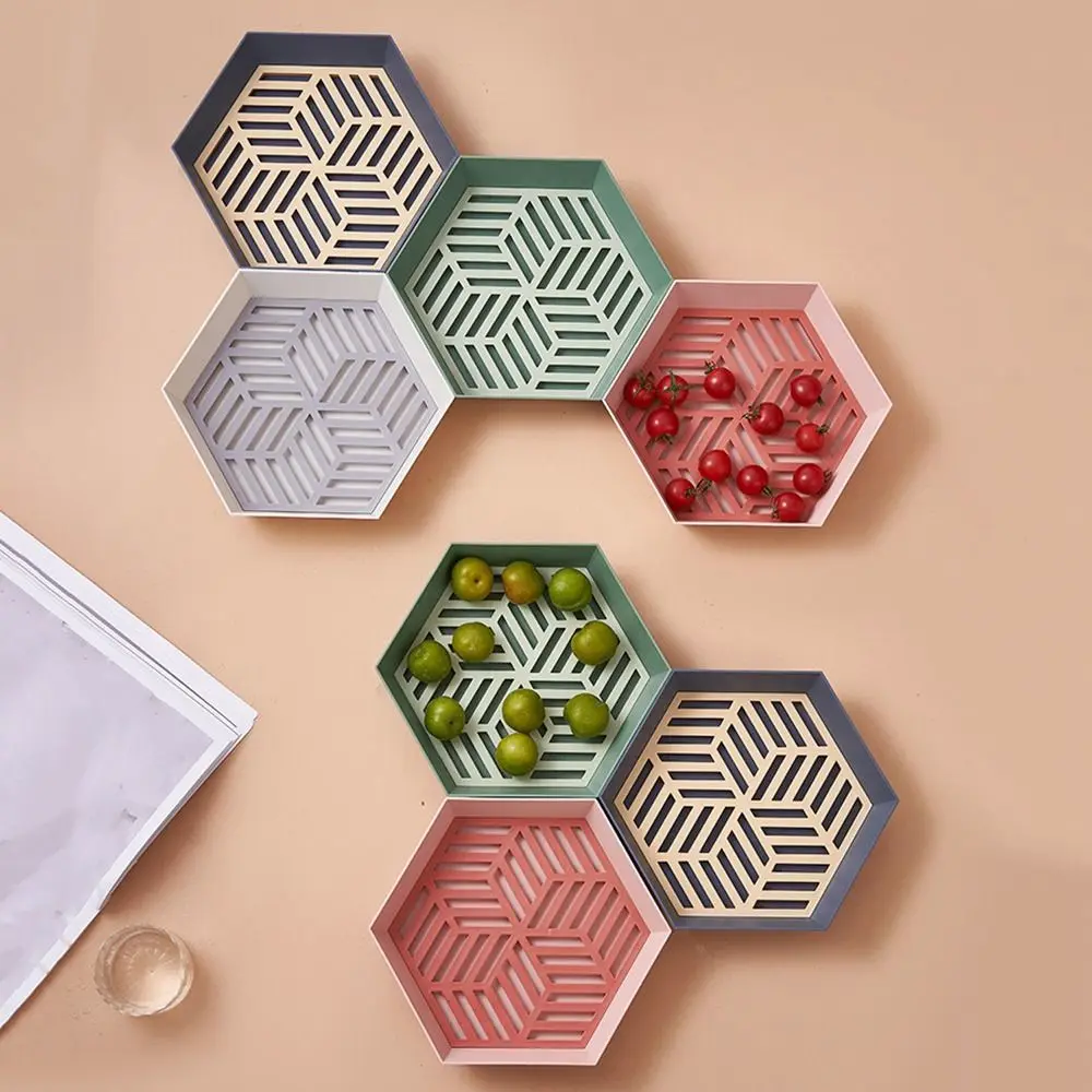 

Simple Plastic Geometric Fruit Plate Draining Removable Hexagonal Fruit Tray Double-layer Tea Cup Drain Plate Living Room