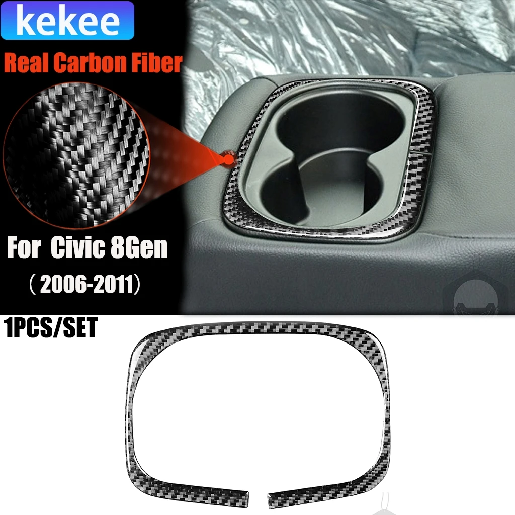 

Carbon Fiber Car Accessories Rear Cup Holder Frame Interior Trim Cover Sticker For Honda Civic 8th Gen 2006 2007 2008-2011