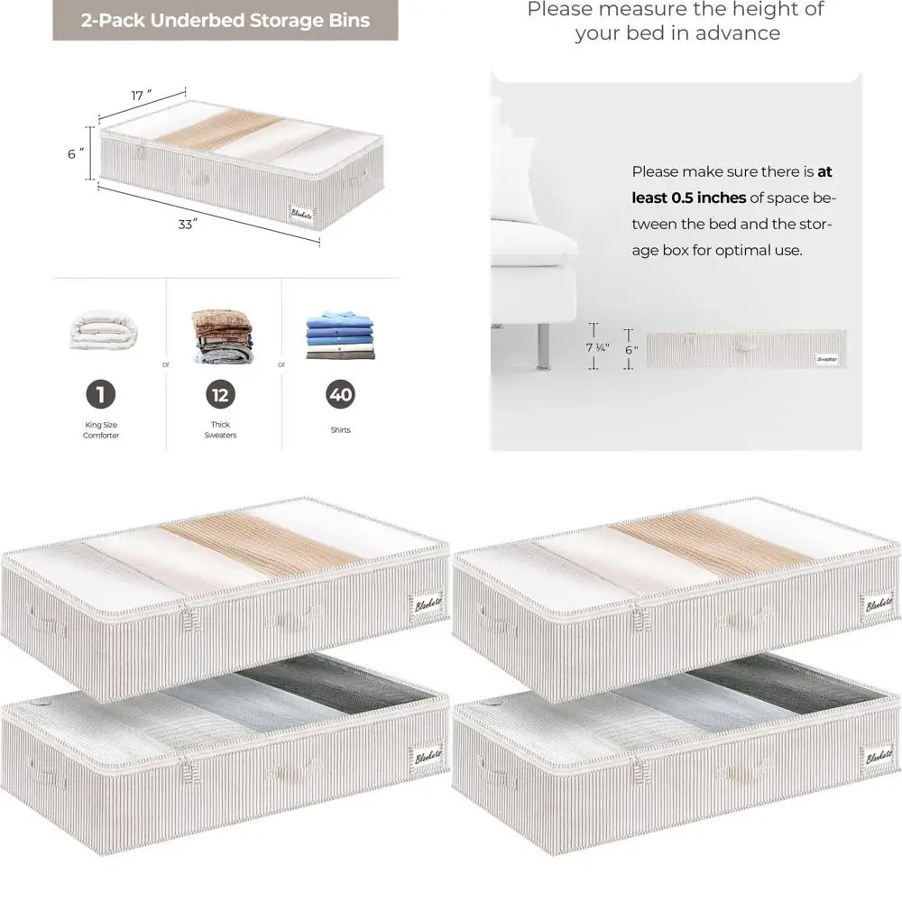 

Набор из 2-х тканевых коробок для хранения под кроватью с ручками и держателями для этикеток для одежды, одеял и свитеров