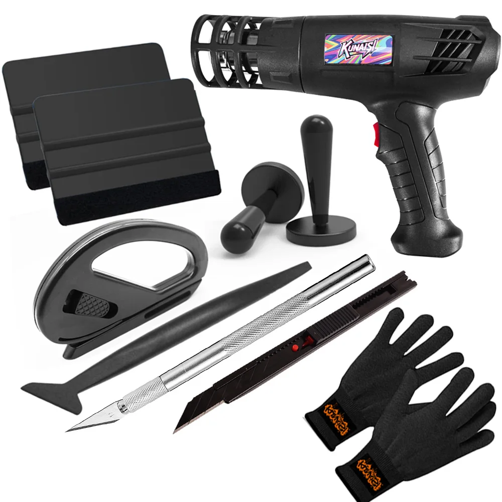 

Инструменты для виниловой пленки KUNAISI, тепловая пушка для виниловой пленки, комплект для автомобильной упаковки, включает тепловая пушка, скребки, виниловый резак, магнитный держатель
