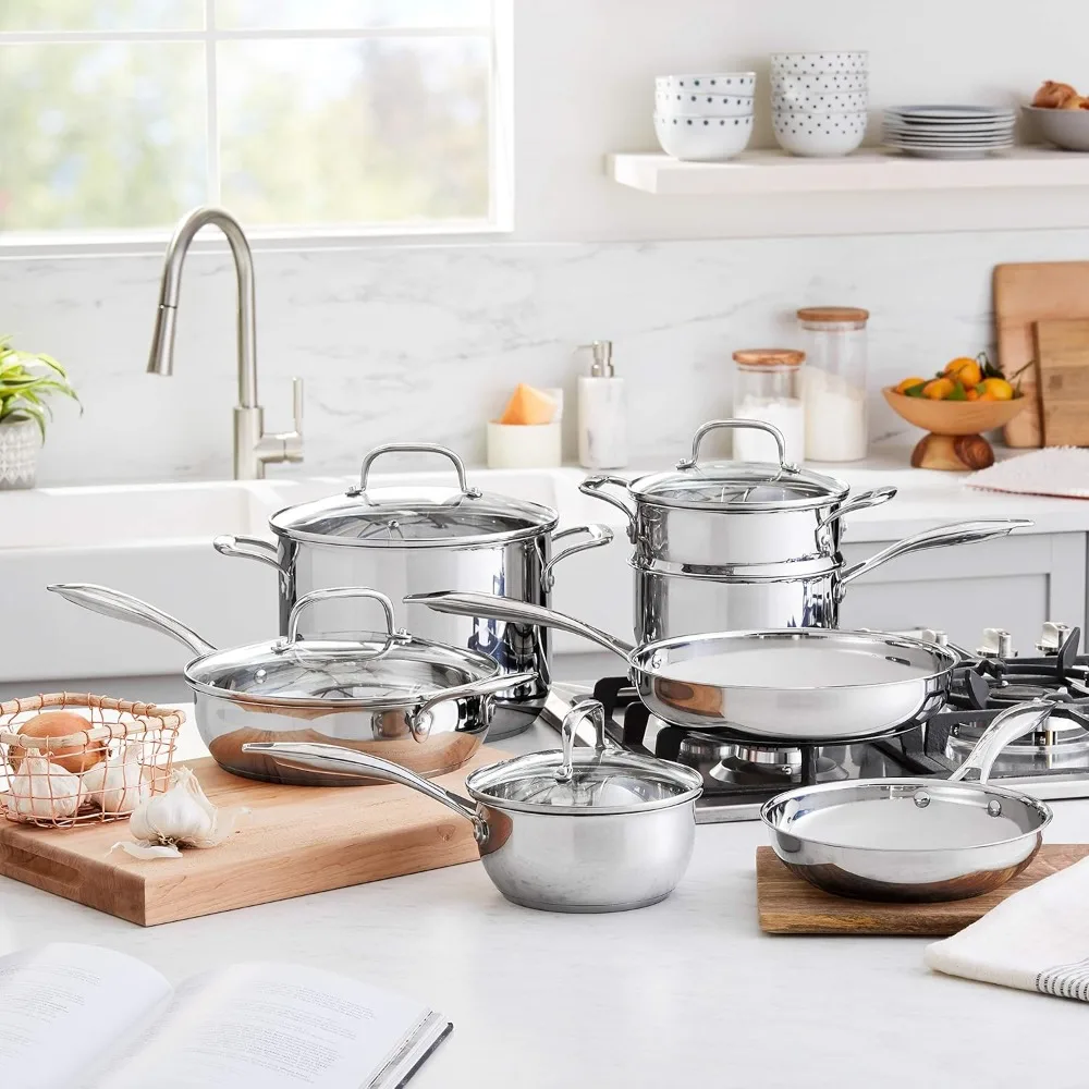 Stainless Steel 11-Piece Cookware Set, Pots and Pans, Silver