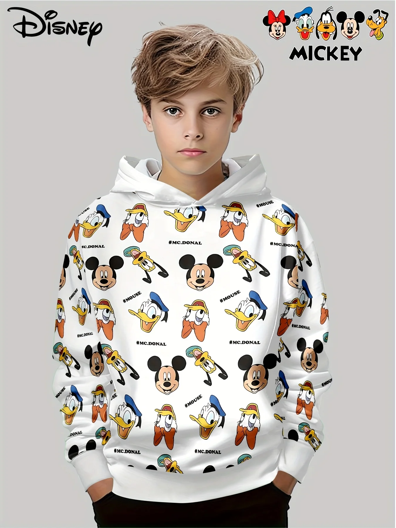 

Kids All Over Print Disney Sweatshirt, Mickey Donald Goofy Hoodie, Comfortable Warm Autumn Winter Fashion Top for Boys Girls