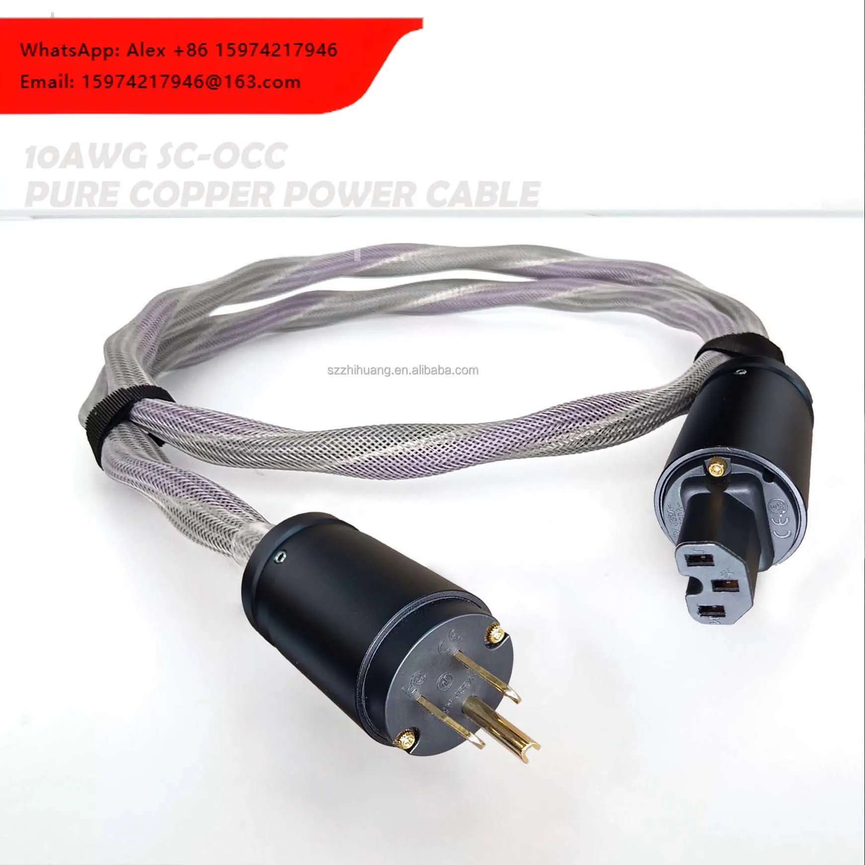 European-Standard 10AWG SC-0CC Pure Copper Hifi Power Cable Braid Shielded PTFE Jacket US/EU Plug For Monitor Audio Microphone