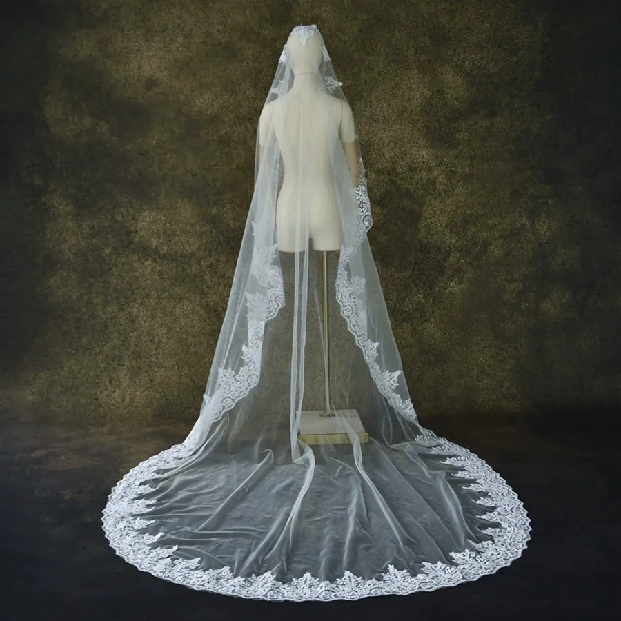 

Wholesale White Ivory One Layer Wedding Veils Lace Edge Bride Wedding accessories Vestidos de novia Wedding dress
