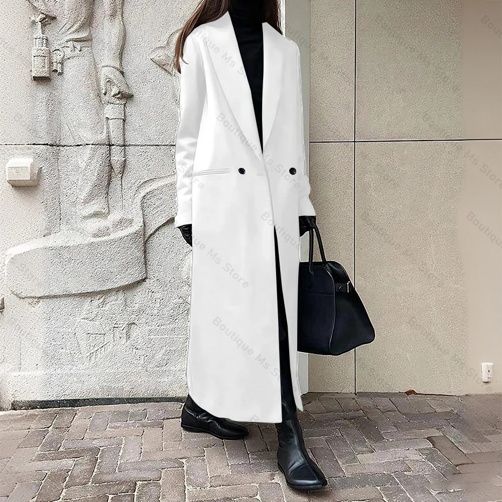 Chic Double Breasted Black Women Long Blazer Female Daily Coat Formal Ankle Length Dress пиджак женский