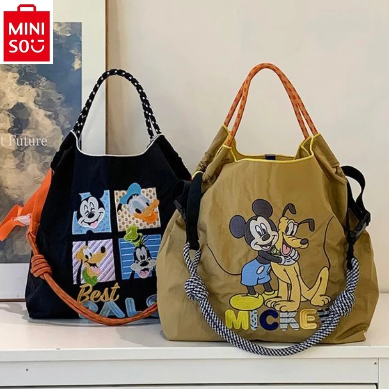 MINISO   Disney Cartoon High Quality Canvas Shopping Bag Women's Fashion Cartoon Michirubuto Casual Handheld Crossbody Bag