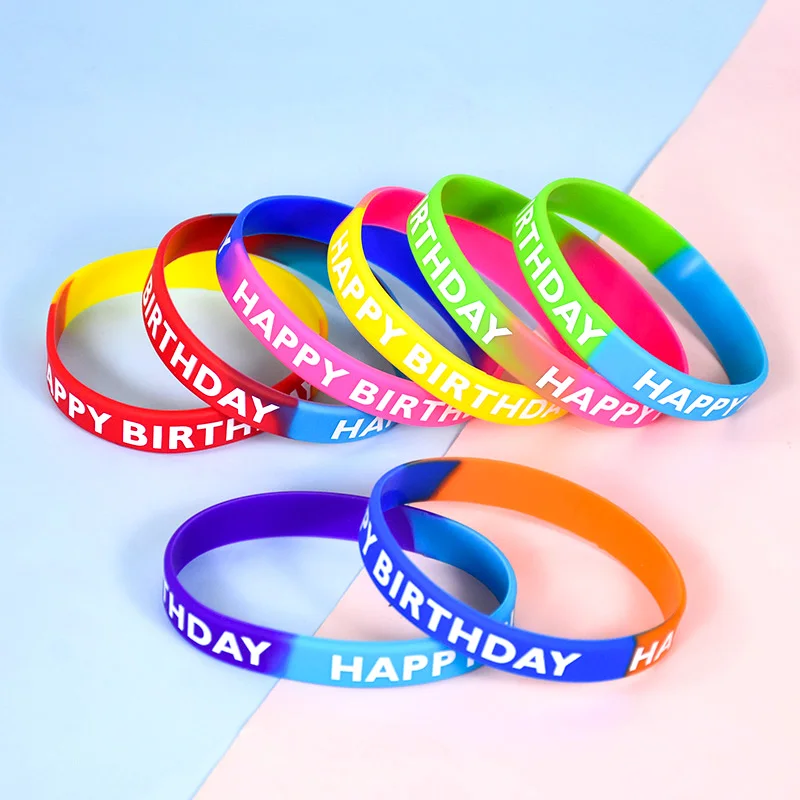 

8pcs Silicone Bracelet Birthday Party Favors Multiple Colour Funny Bracelets Happy Game Birthday Party Kids Adult Gift Supplies