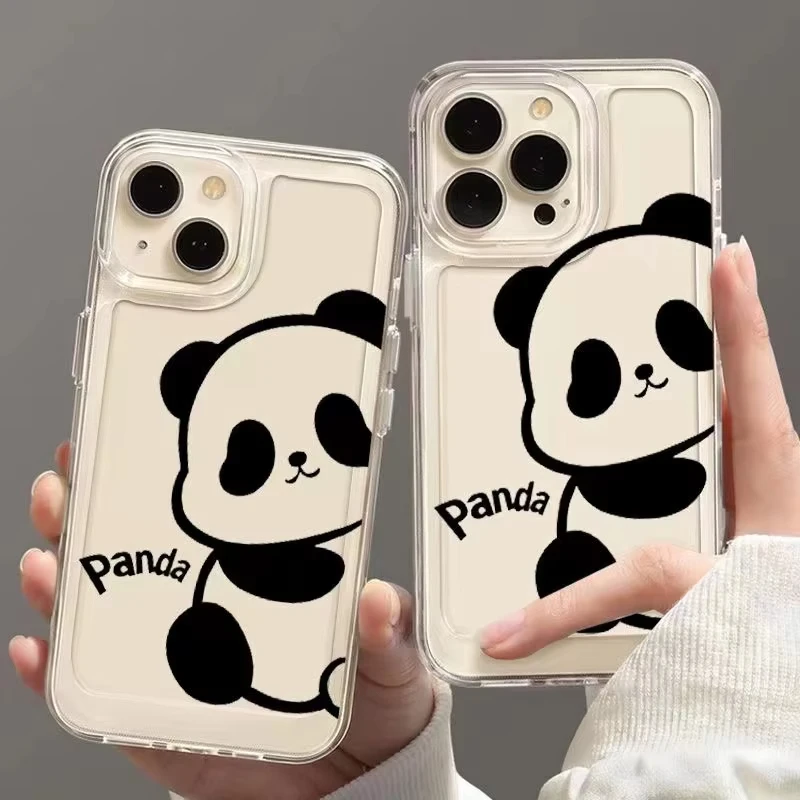 Cute Panda Phone Case For iPhone 16 15 14 13 12 11 Pro XS MAX 7 XR 8 7 Plus Clear Cover Fundas