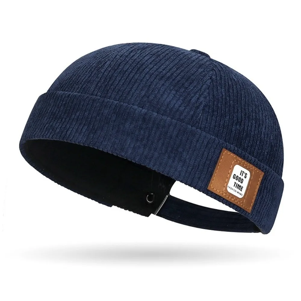 Outdoor Solid Color Corduroy Beanie Caps Hip Hop Streetwear Brimless Docker Cap Adjustable Melon Cap Landlord Hat Winter