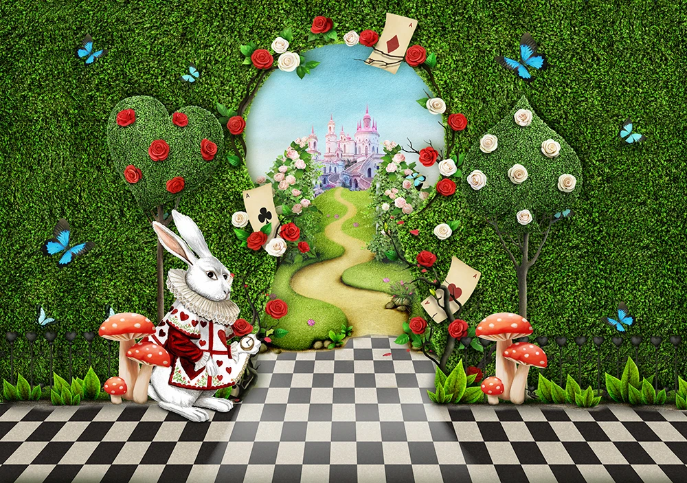 Alice in Wonderland Spooky Forest Background for Photography Props Photocall Vinyl Kids 1st Birthday Baby Shower Backdrop Banner