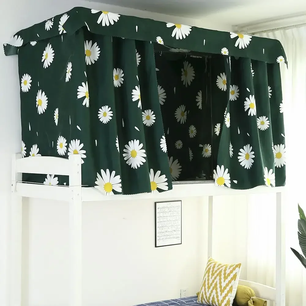Printed Dormitory Bed Curtains With Rope and Clasp College Single Bed Shade Cloth For 4/4.5 Inch Student Dormitory Bed Canopy