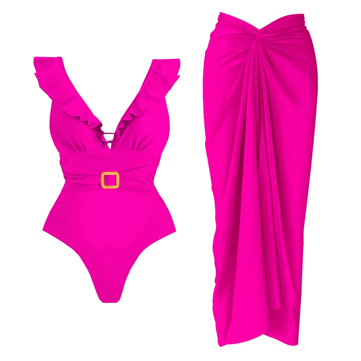 2 Pieces Push Up Swimsuit With Cover Up Sexy Women Swimwear 2025 V Neck Bikinis Female Bandeau Biquini 2XL Bodysuit Beachwear