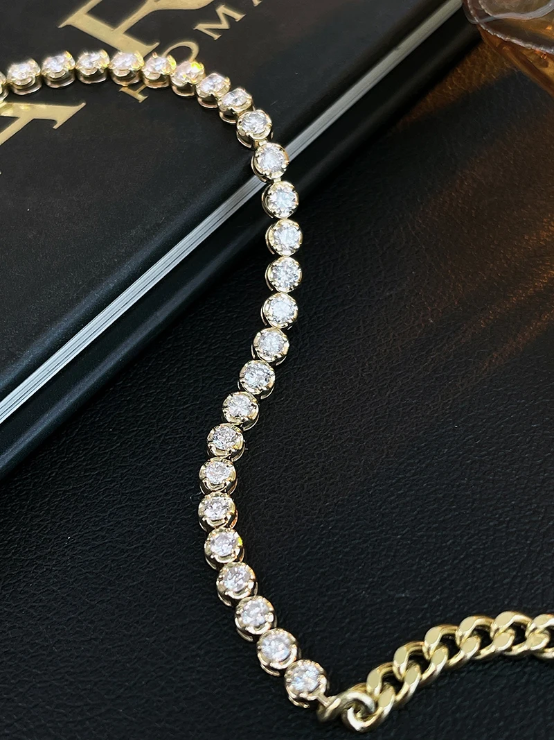 LUOWEND 100% 18K Yellow Gold Bracelet Women Fashion Cuba Chain Luxury 1.0carat Real Natural Diamond Bracelet High Party Jewelry
