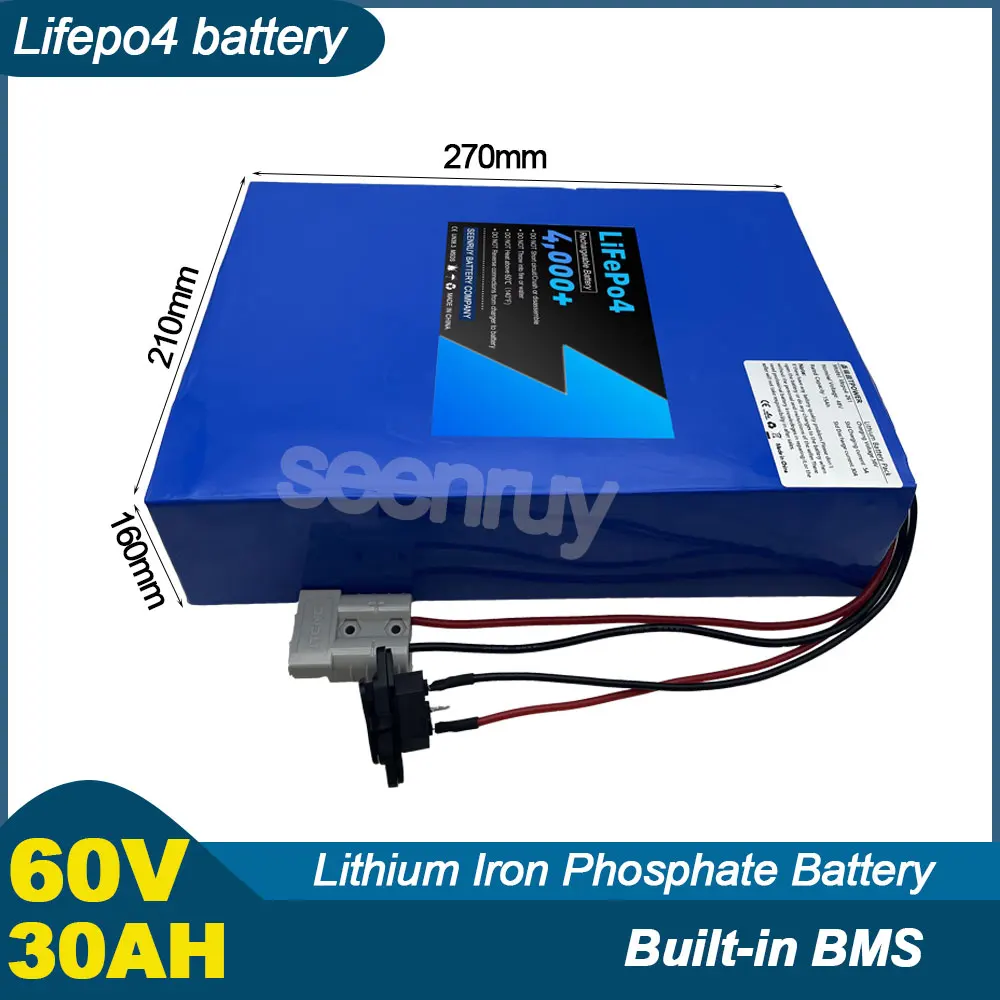 

60V 30AH Lifepo4 With Charger 30A 50A 80A Lithium Iron Phosphate Battery Perfect For 4000W Tricycle Motorcycle Scooter Ebike