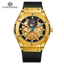 Luxury Brand Royal Style Tourbillon Automatic Wristwatch Skeleton Mechanical Men Watch Silicone Strap Moon Pash Display Dial