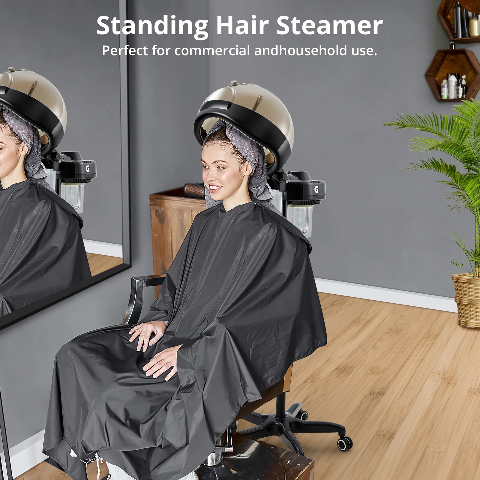 Professional Standing Hair Steamer for Deep Conditioning, Hooded Steam Cap for Hydration, Dry Hair Treatment, Hairdressing Care