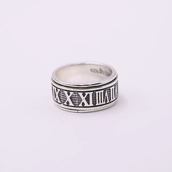 S925 sterling silver niello jewelry popular Arabic uppercase numbers creative rotation rings for men and women