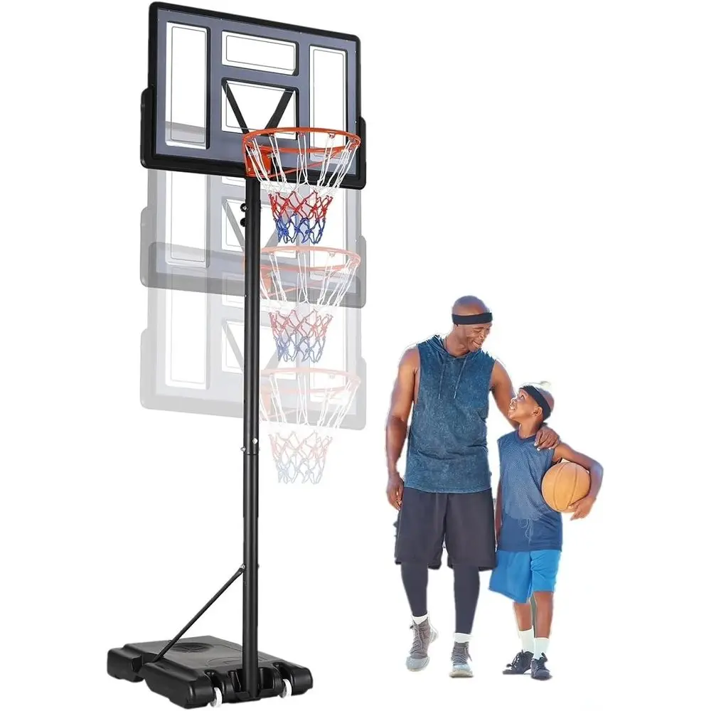 

Portable Outdoor Basketball Hoop with Adjustable Height, 44 Tempered Glass Backboard, Mobile Base, Ideal for All Ages