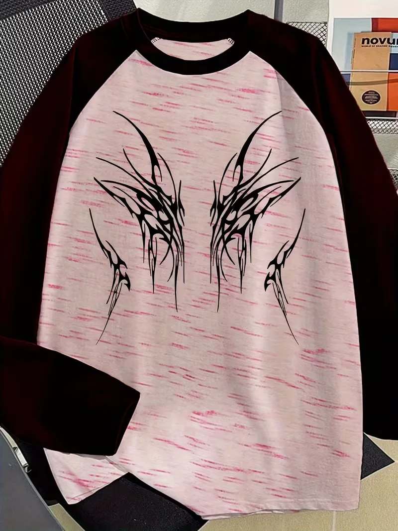 men t‑shirt,raglan sleeve design,palm tree la letter print,confidence script graphic,crew neck,loose fit,pinkblackcasualdailytop