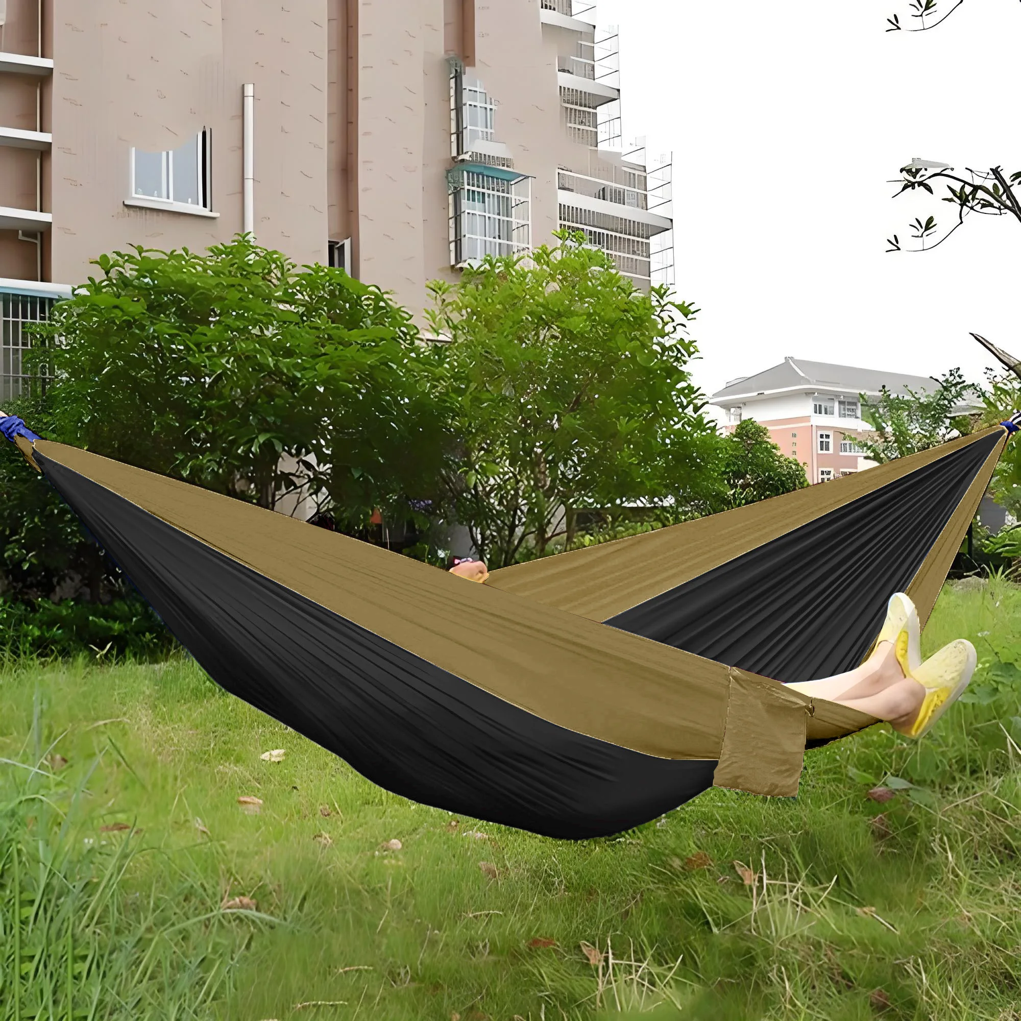 Double & Single Camping Hammock with Straps & Black Hooks, Portable Swing Hammock for Outdoor Travel Hiking Beach Backyard