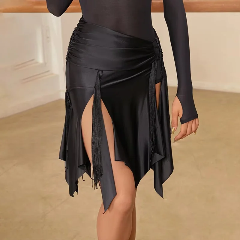 Tassel and Wrinkle Design Latin Dance Skirt Line Dance Clothing Women Dancewear Skirt Waltz Dress Latin Dance Dress kids