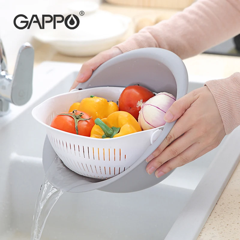 Double-layer Vegetable Washing Basin Kitchen Sink Rotating Drain Basin Washing Storage Basket Kitchen Accessories