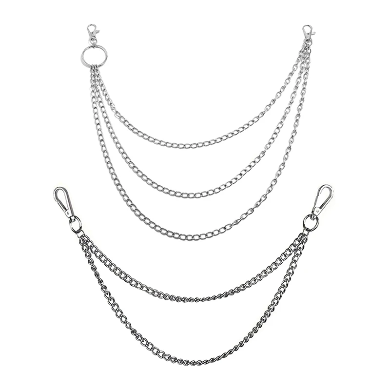 ★▲2/3Layer Punk Hip-hop Long Metal Belt Chain Fashion Trousers Pant Waist Metal Chain Keychain view 5