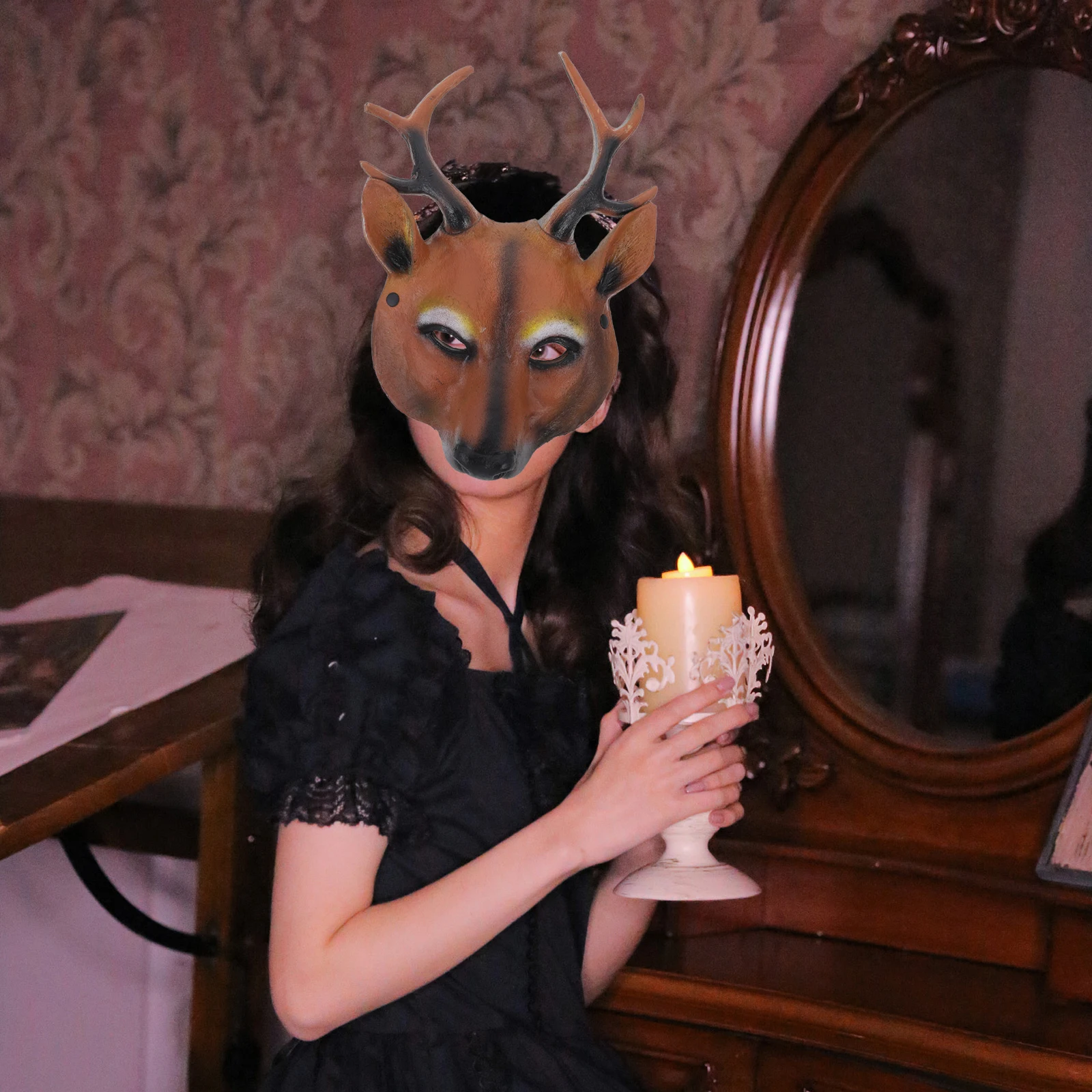 

3D Lifelike Deer Mask Furry PU Halloween Cosplay Accessory Lightweight Reusable Party Decoration Xmas Novel Cartoon Face Prop