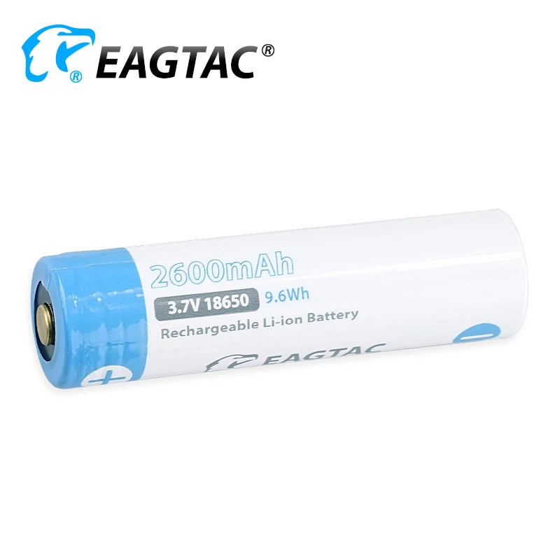 EAGTAC 18650 2600mAh 3.7V Protected Li-ion Battery (10A discharge) Brass Button Top