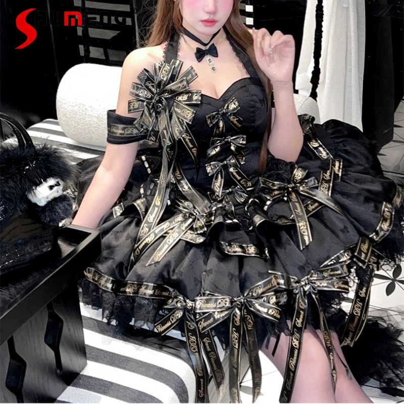 

Sweet Princess Style Halter Sleeveless Mini Dress Girls Women Slim Fit Elegant Lolita Dress Cute Bowknot Tail Birthday Dresses