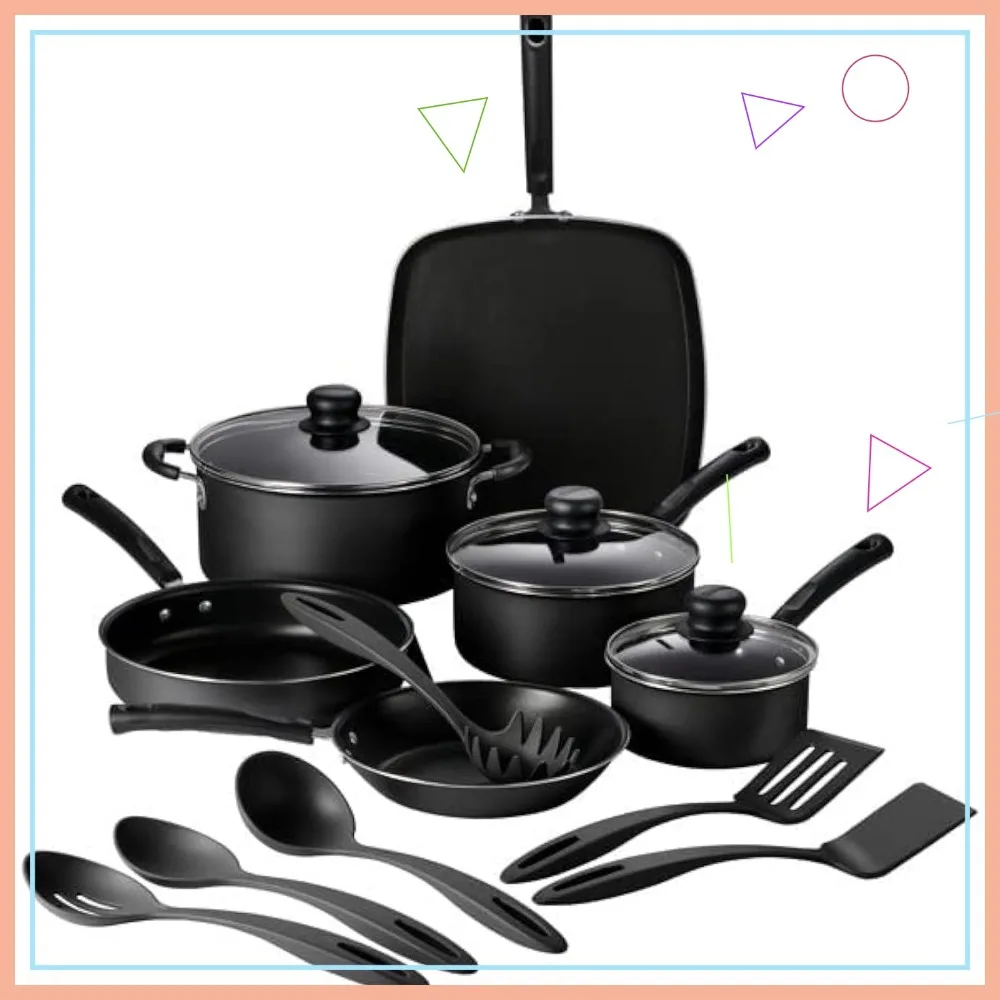 

15-Piece Non Stick Cookware Set with Lids and Utensils, Aluminum Pots and Pans Kitchen Set (Storm)