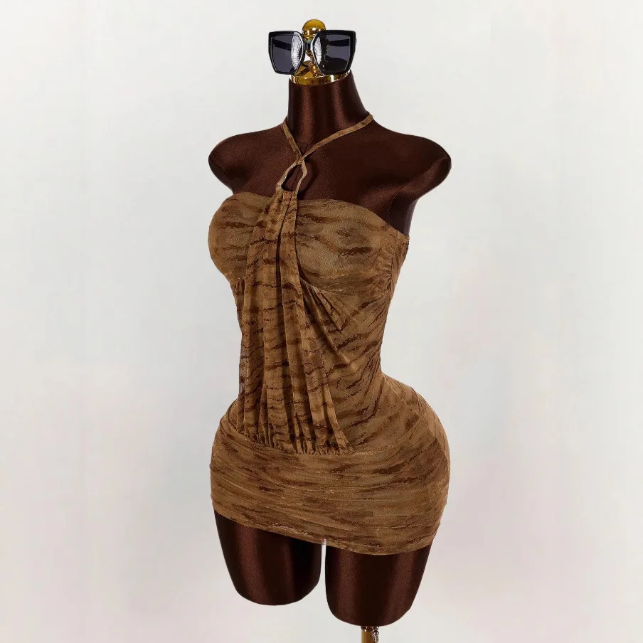 Amerikanisches personalisiertes Retro-Kurzkleid im Nischen-Stil: Sexy rückenfreies, ärmelloses Neckholder-Kleid für Damen im Instagram-Stil