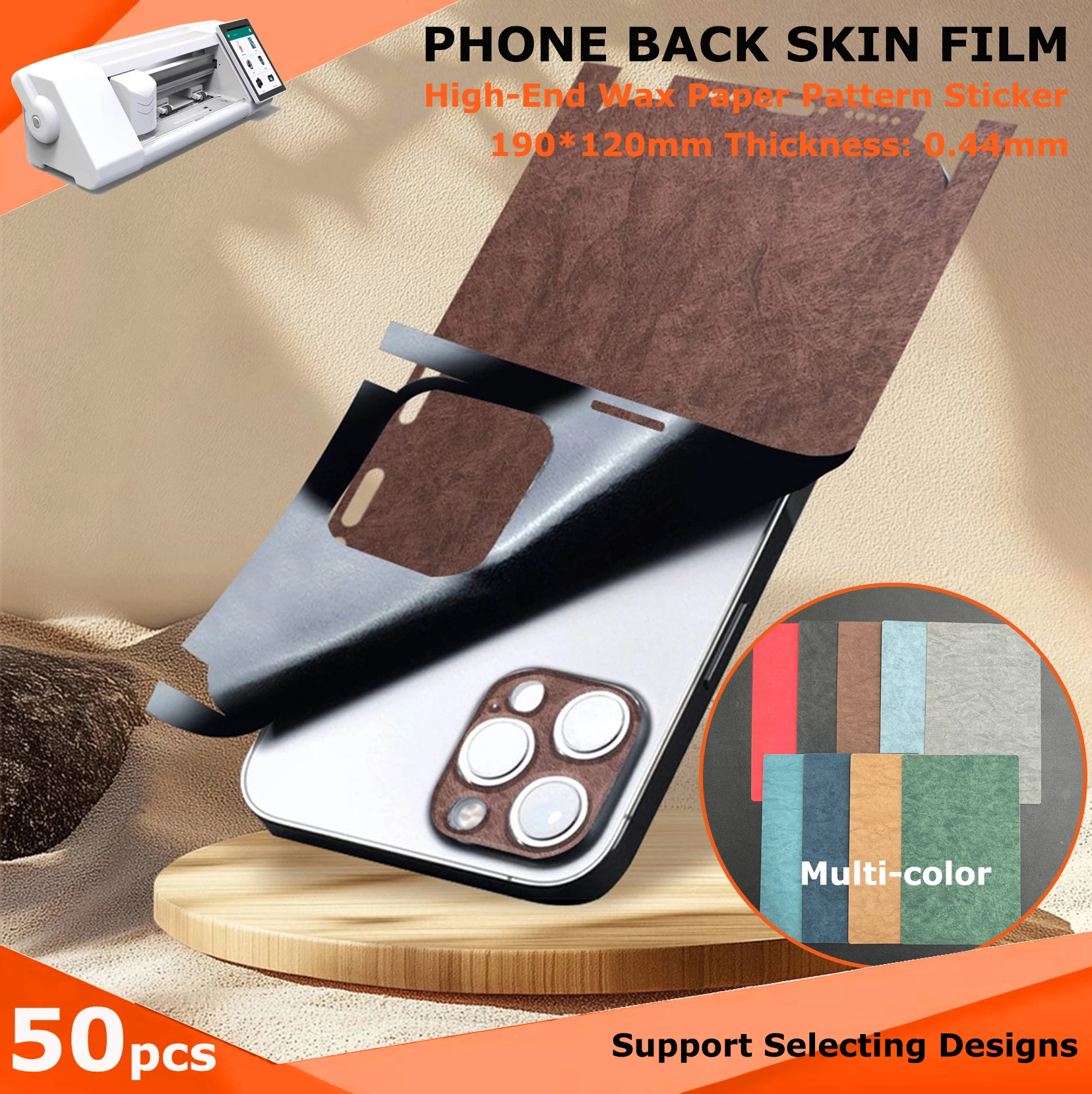 FilmExpert 50pc Wax Paper Pattern Vegan Leather Back Skin Sticker for Cutting Machine Decoration Rear Films for Hydrogel Machine