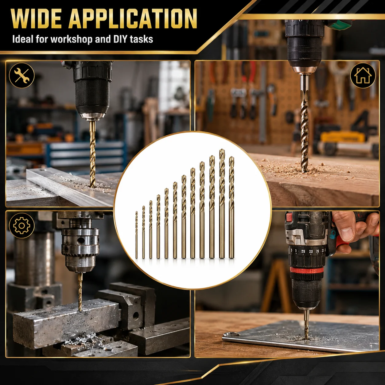 Metric HSS Titanium Twist Drill Bits 15Pcs 1.5‑10mm High Hardness Drill Bit Kit for Steel Aluminum Wood Home & Workshop Drilling