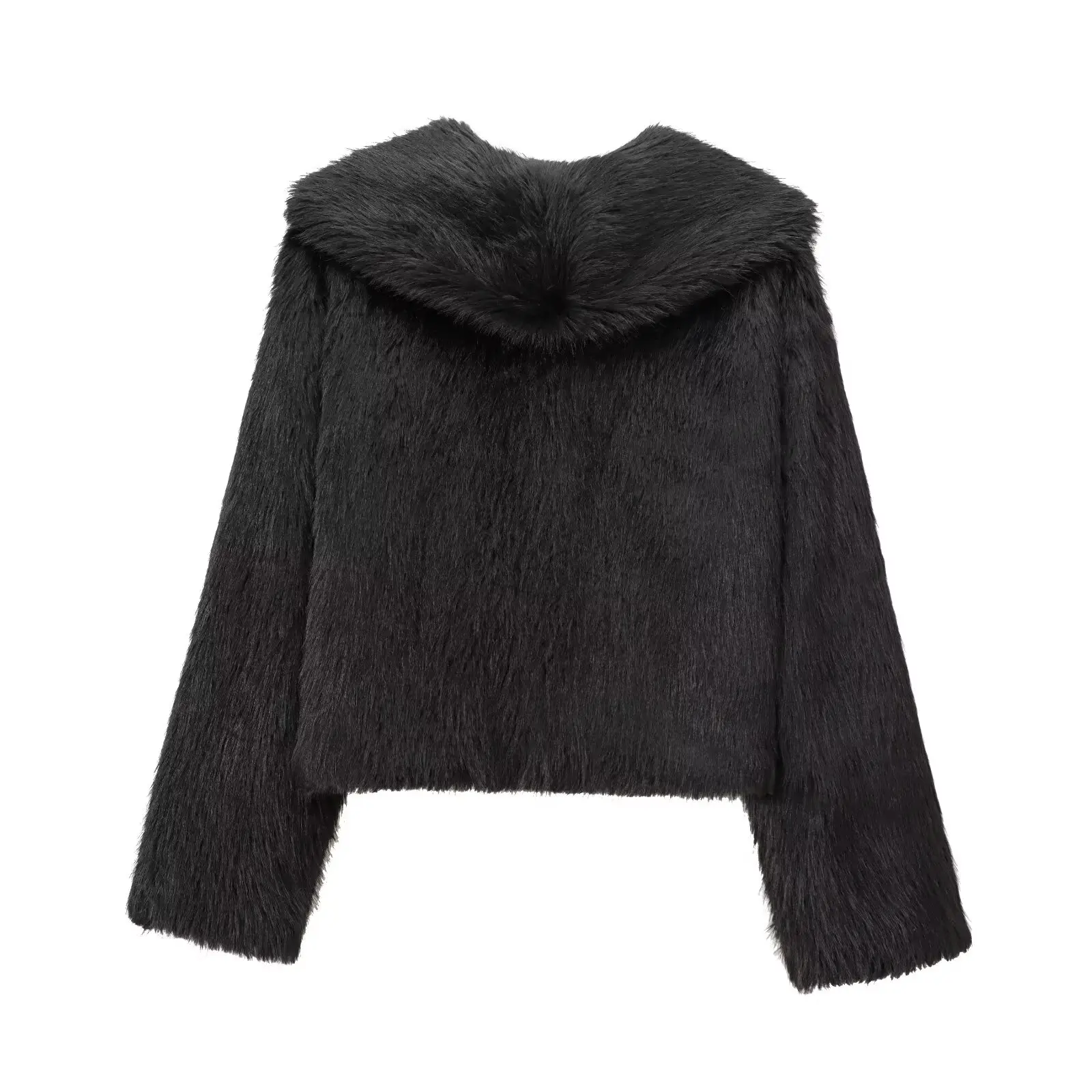 Maxdutti Minimalist Faux Fur Lapel Jacket Gold Wire Long Hair Black Winter Coat Women