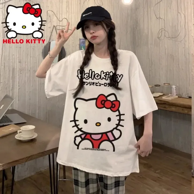 

Hello Tee Y2K Top Streetwear Loose Blouse Harajuku Anime Dark Vintage Men Women Couples Summer Short Sleeve T-Shirt