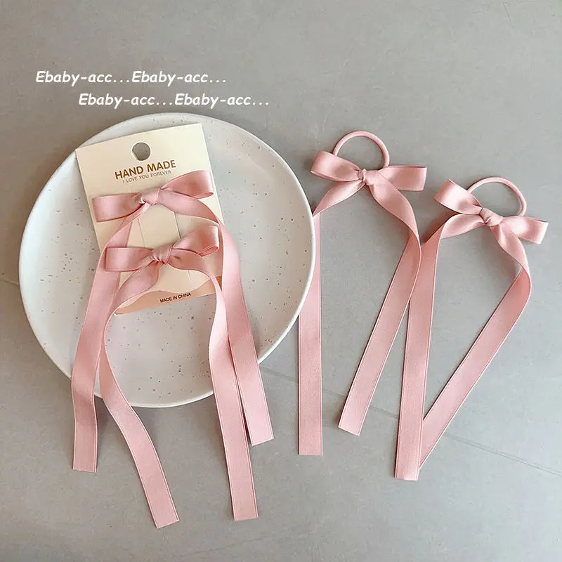 Hair Clips Hair Ties Satin Ribbon Bow Streamer Elegant Non Slip Gentle Grip for Girls Kids Ponytail Party Travel Daily