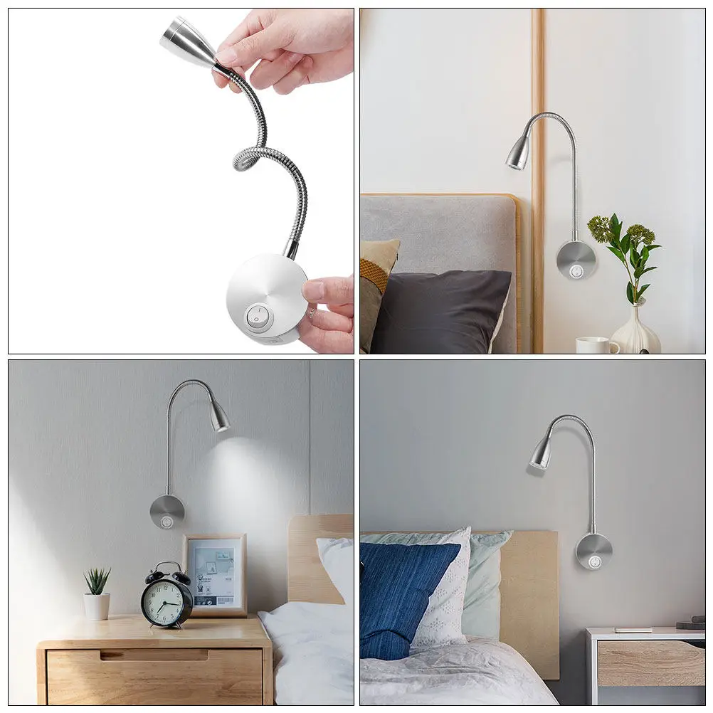 LED Gooseneck Wall Lamp 360 Degree Rotating Bedside Reading Light Warm White with Switch for Bedroom