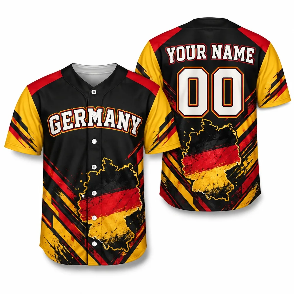 Black Red Gold Shirts Celebrate Germany Heritage Baseball Jersey Castle Print Graphic Relaxed Fit Colorful Jerseys Shirt