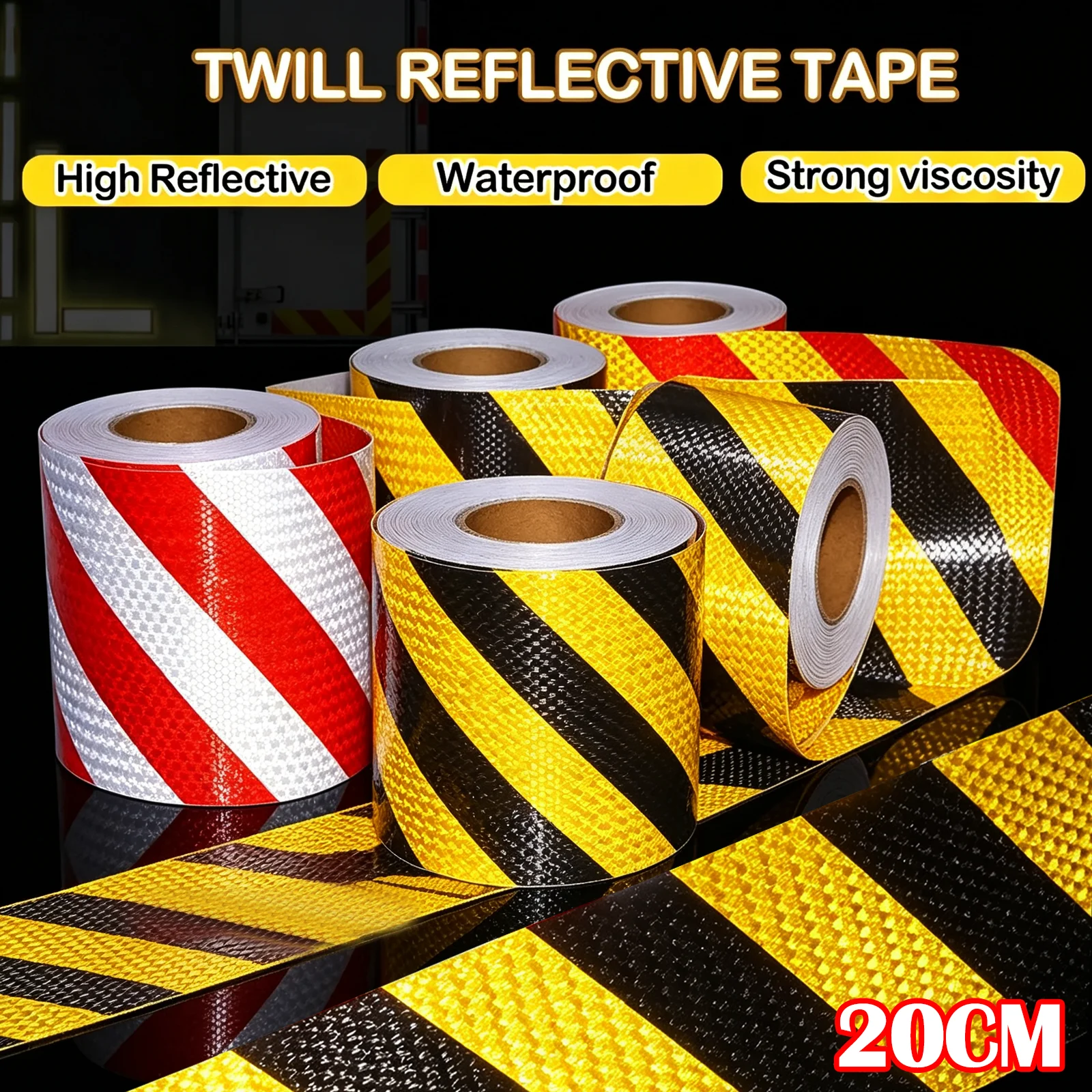 20CM Twill Reflective Tape PET Micro Prism Waterproof Film High Visibility Reflective Truck/Truck Safety Warning Sticker