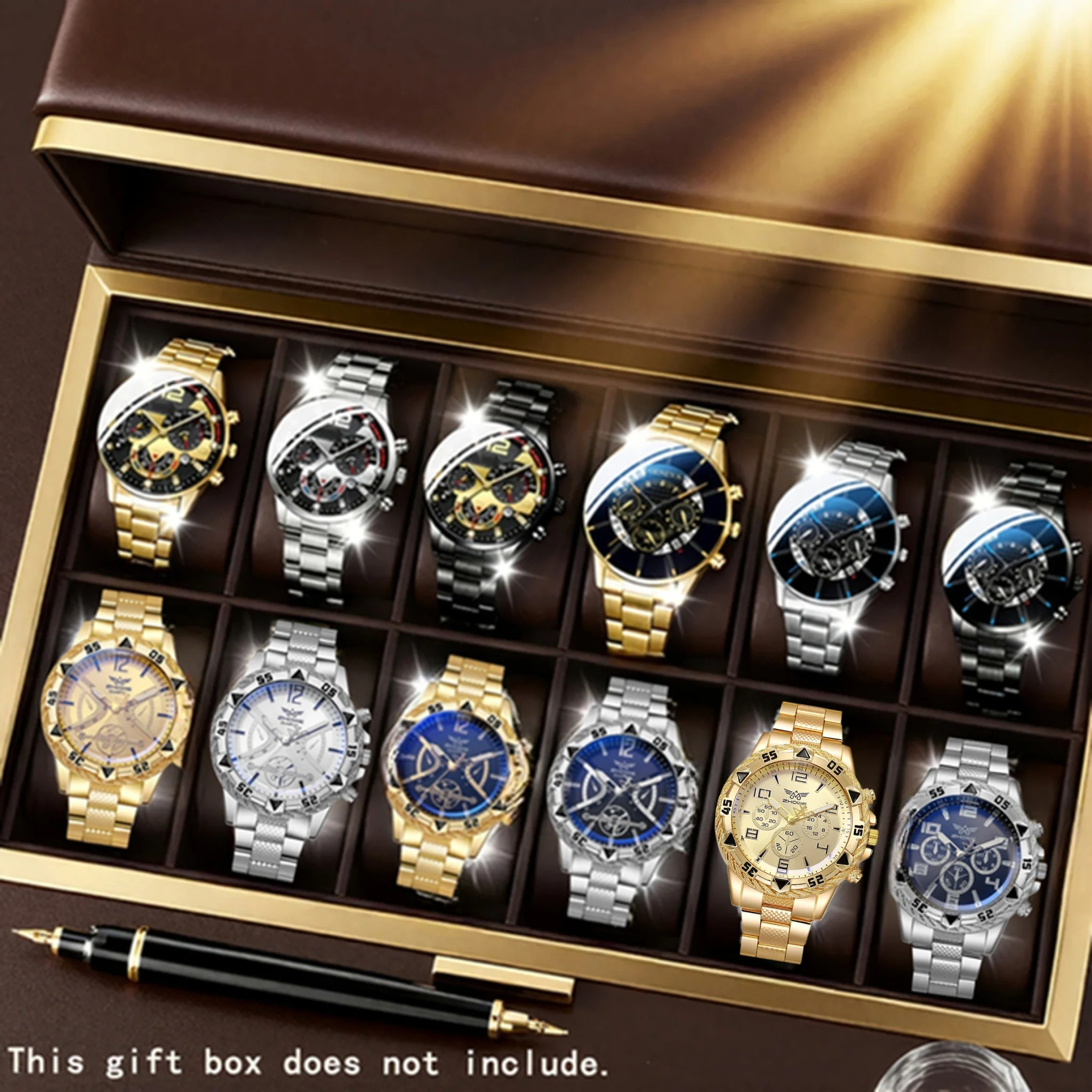 12pcMen'S Fashion Business Versatile Quartz Watch Multiple Styles Combinations Ideal Gift for Him Daily Outings/Parties/Business