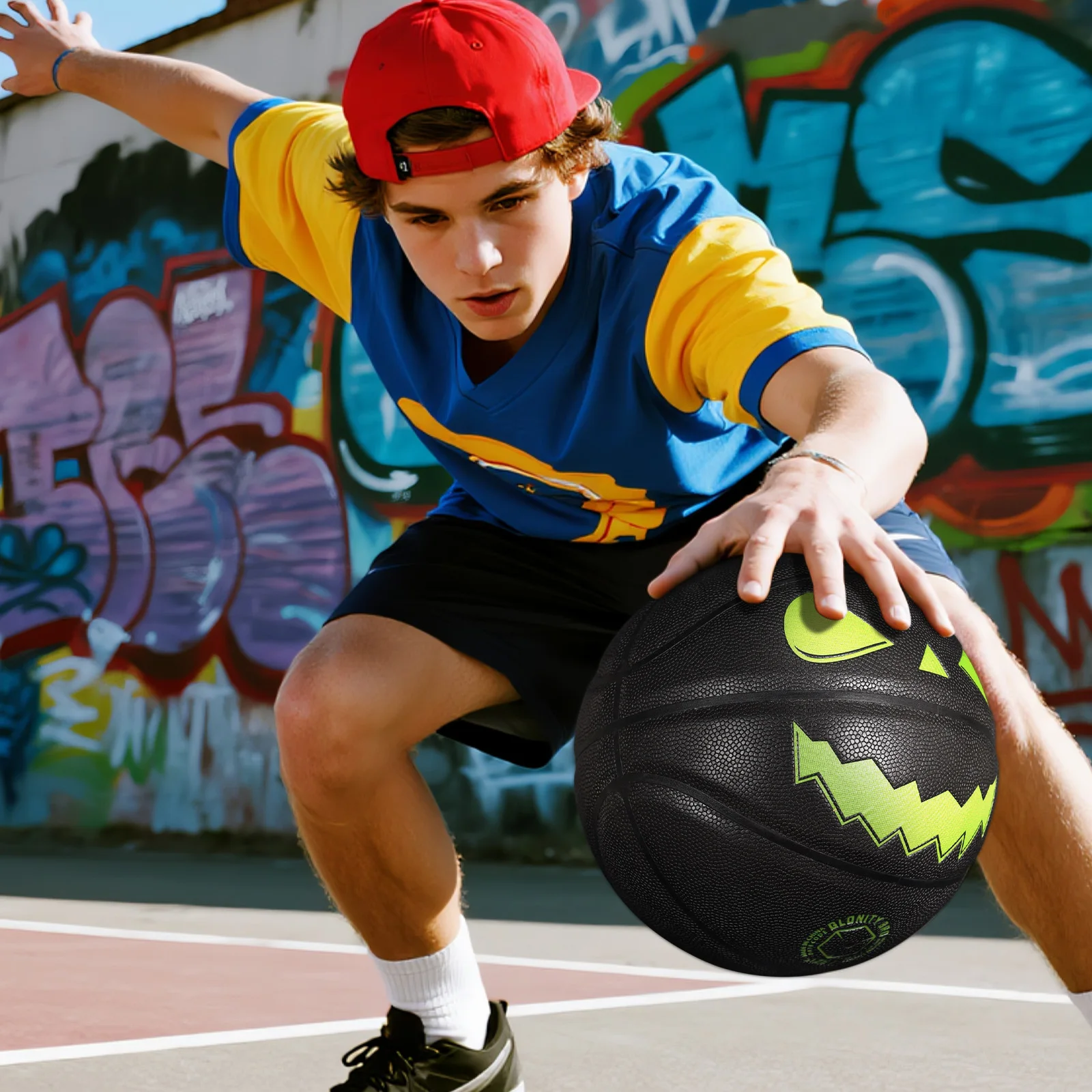 كرة السلة Jack-O'-Lantern للهالوين مقاس قياسي 7 للاستخدام الخارجي والداخلي للرجال والنساء كرات مضيئة على شكل يقطين للاستخدام الليلي المتوهج