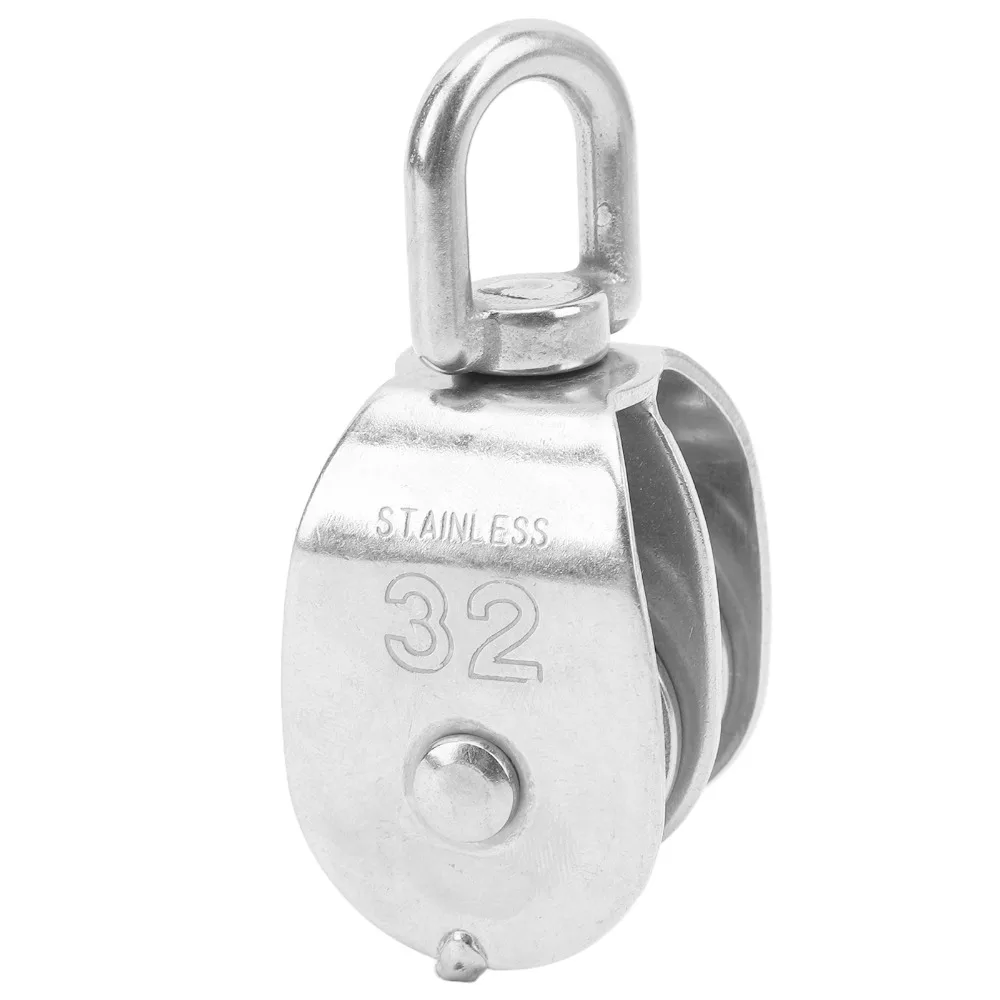 2pcs M32 Double Pulley Block 304 Stainless Steel 360 Degree Rotation Roller Wheel Pulley Swivel Hook Pulley Lifting Crane
