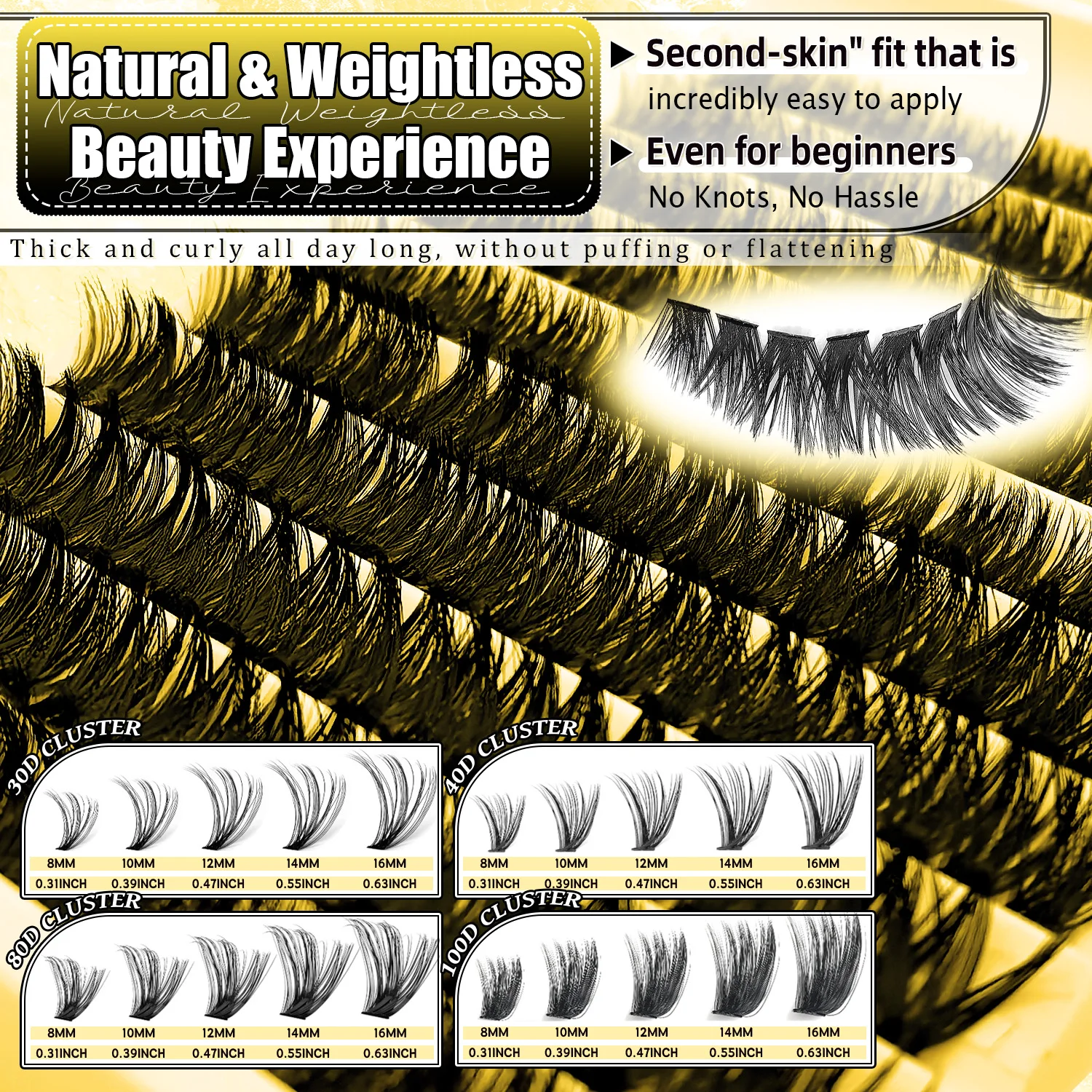 DIY Lash Clusters Kit - 30D/40D/80D/100D Mix 8-16mm D Curl Individual Lashes, Natural Volume False Eyelashes for Beginners - view 4